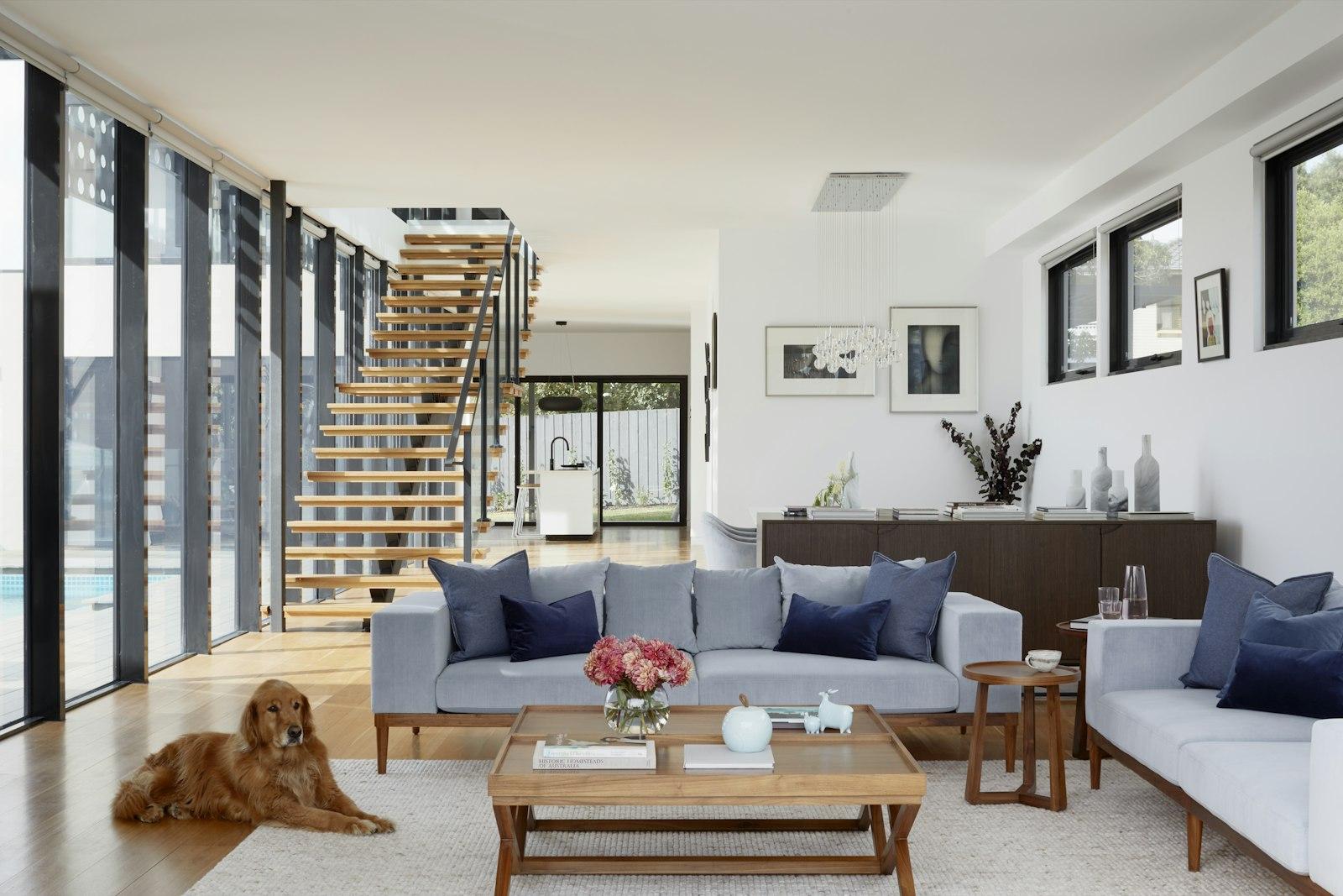 Neutral-toned living and dining space